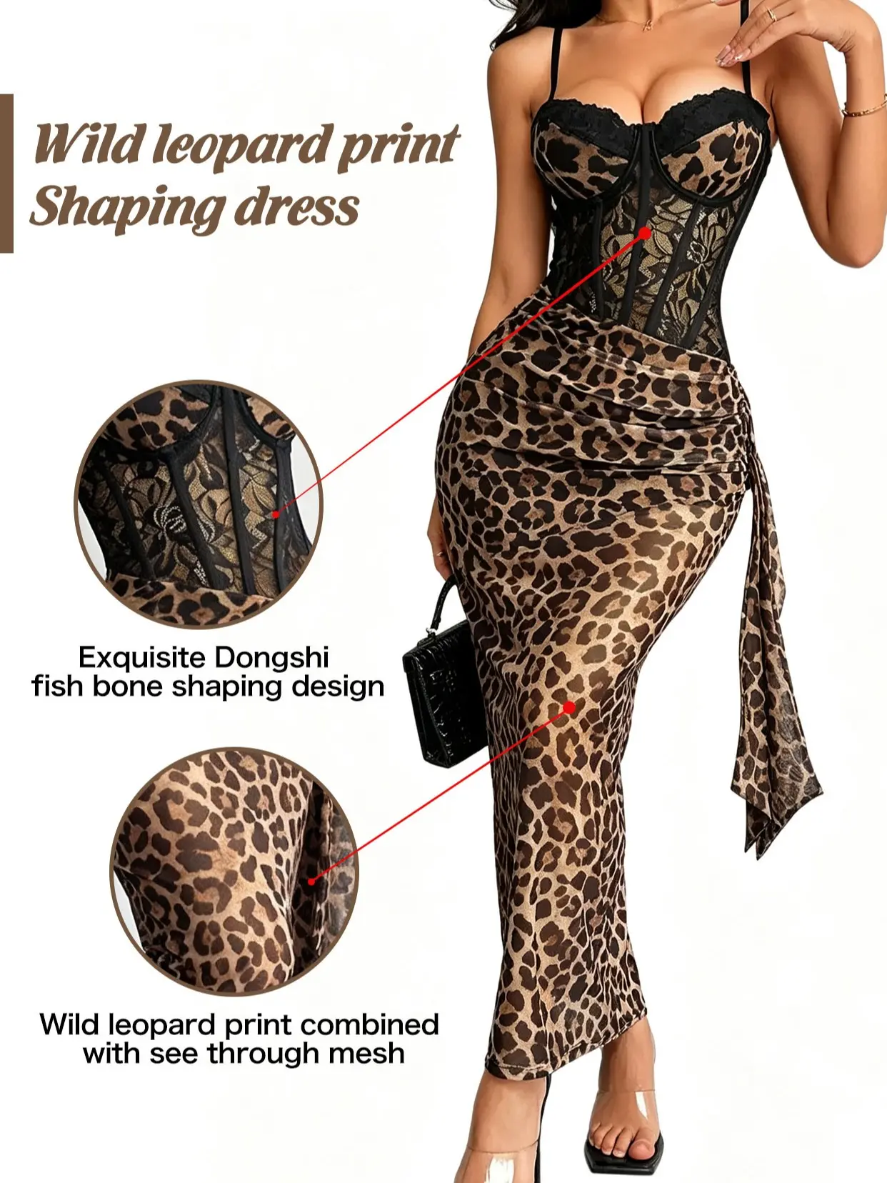 Tonark Leopard Print Dress - Sexy Lace Fitted Dress For Women Formal Party  Womenswear Spaghetti Strap,Unlock Your Confidence