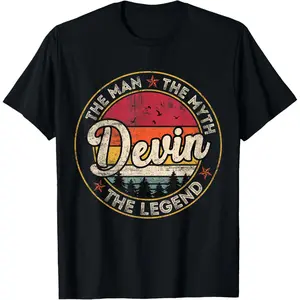 Devin The Man The Myth The Legend Personalized Name T-Shirt Pure Cotton Graphic Tees Menswear Top: Gifts for Men & Women