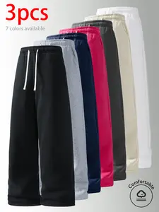 3-pack men’s pants: men’s long pants, casual pants, sweatpants. Drawstring waistband design, loose straight fit. Available in multiple colors—solid colors are simple and versatile. Suitable for daily commuting, outdoor activities, and holiday travel; suit
