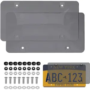 2 Pack License Plate Protectors, Clear Matte ABS License Plate Covers with Screw Caps, Universal Front & Rear Plate Frames for Most Cars, Includes Mounting Hardware