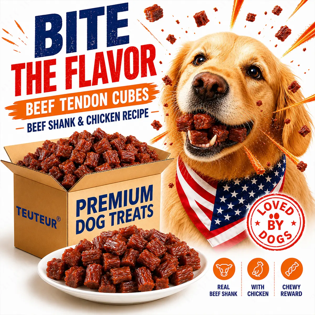 Beef and Tendon Dog Training Treats, Bite Size Beef Cubes for Puppies and Adult Dogs, Chewy Reward Snacks for Small Medium Large Breeds, Everyday Pet Treats for Obedience Training, Walks, Playtime, Travel and Positive Reinforcement for Daily Use
