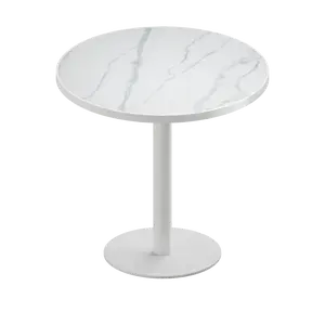 31.5*31.5*32.68 Inch Modern Square Negotiation Table Snow Mountain Stone Glossy Slab Top Aluminum Alloy Edge Stainless Steel Titanium Feet High-End Office Meeting Table