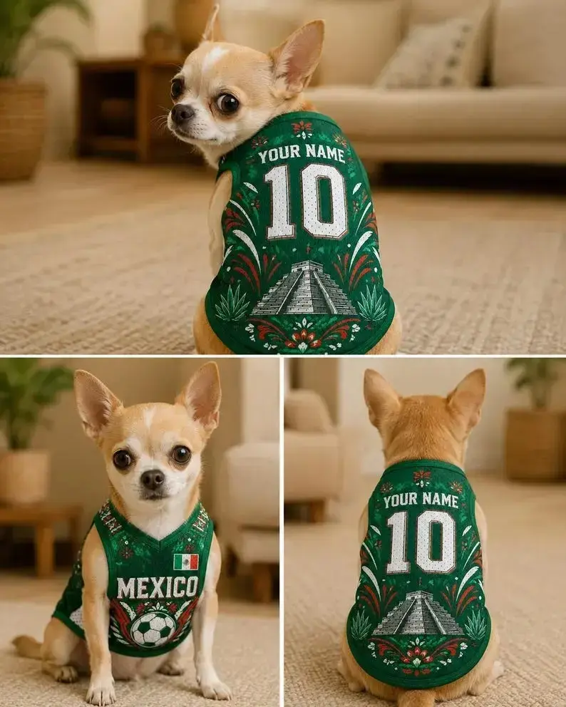 Custom Mexico Soccer Shirt Personalized Pet Mesh Jersey, Breathable Lightweight Fabric, Outdoor Sporty Wear - REVTEE