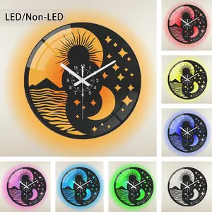 Handcrafted Vinyl Record Style LED Wall Clock, Vintage Decor with Yin Yang and Moon Design, Perfect for Bedroom and Living Room
