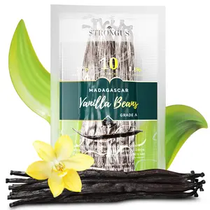 Strongus Madagascar Vanilla Beans - Vacuum Sealed Grade A Vanilla Pods - Rich, Creamy Flavor & Aroma - Ingredients for Baking, Homemade Extract, Paste, Brewing, Coffee, Cooking