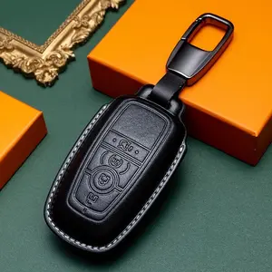 Leather Car Key Case Luxury Feel, Innovative Design, Soft Comfortable, Dustproof Anti-Drop Protection, Fits Ford Mondeo, Edge, Explorer, Focus
