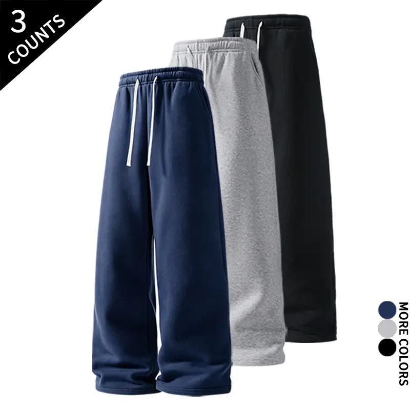 3 Pack Men Baggy Loose Fit Sweatpants Soft Fabric Streetwear Urban Daily Loungewear Pants