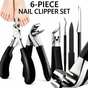 6-Piece Professional Thick Nail Toenail Tool Kit - Heavy-Duty Podiatrist Ingrown Nail Set with Sharp Cutter, Metal File & Lifter for Men & Seniors Clippers