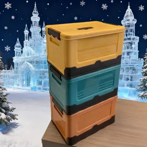 3-Piece Storage Box Set, Large Plastic Storage Bins with Lids - Modern Stackable Organizers for Camping Gear, Sleeping Bags, Blankets and Kitchen Supplies - Suitable for Cars, Bedrooms, Dormitories and Picnics - Foldable and Portable