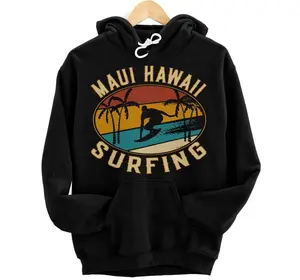 Maui Hawaii Surfing - Maui Beach Hawaii Vintage Surfer Pullover Hoodie