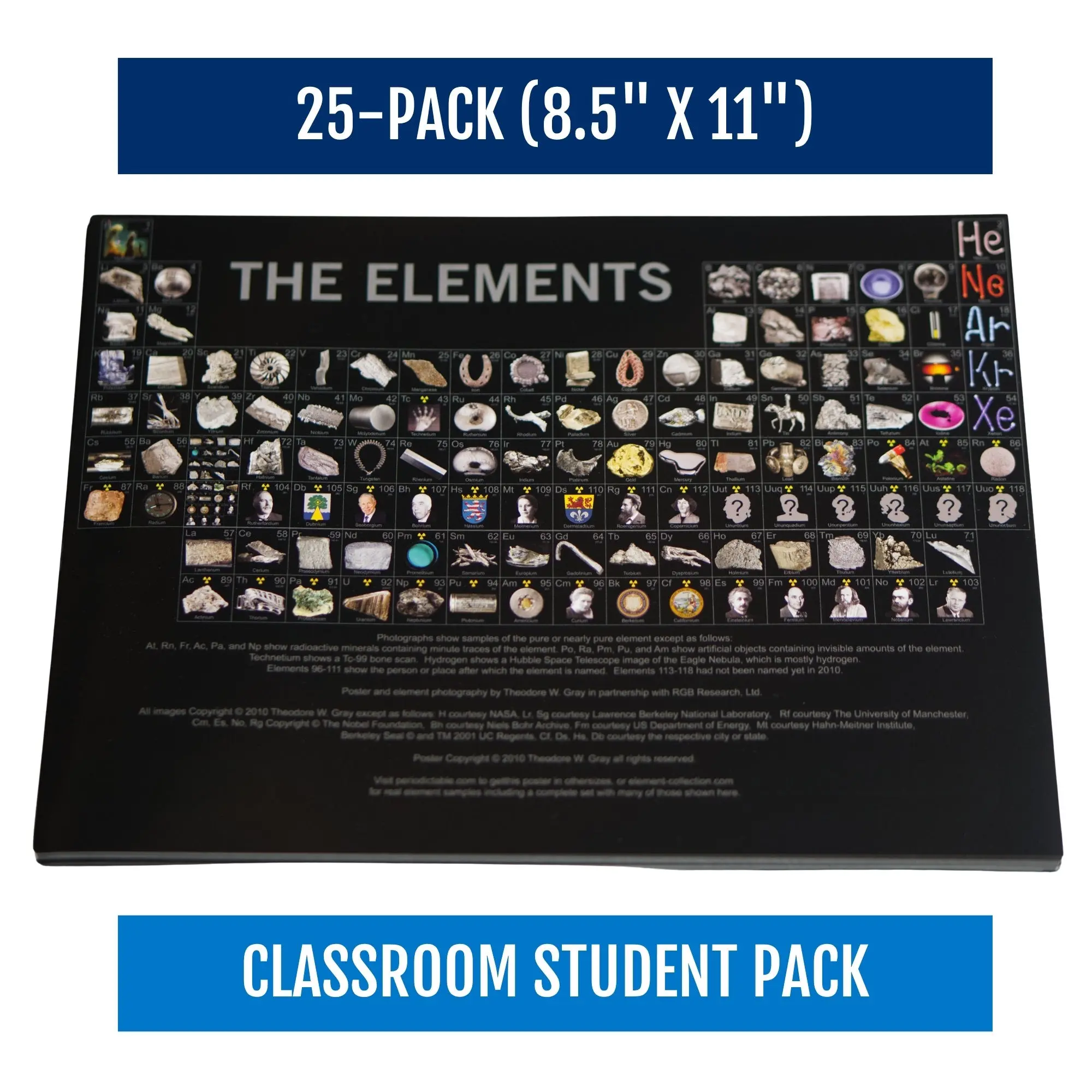 25-Pack Classroom Periodic Table of the Elements Photo Flyer by Theodore Gray (8.5x11 in.)