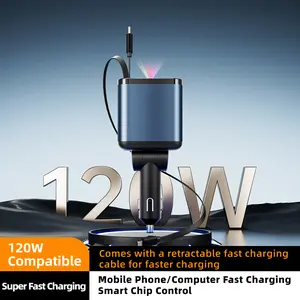 Starry Sky  Charger 120W, Retractable  Charging Cable  Adapter, Multi-Port Safe  Charger with LED Light