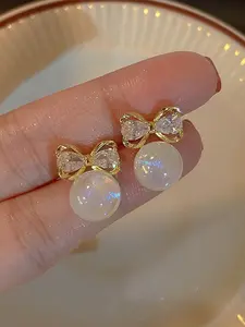 Cute Bowknot Design Stud Earrings, Elegant Rhinestone Decor Earrings for Women, Fashion Jewelry for Party, Daily Decor, Trendy All-match & Exquisite Jewelry for Birthday Gift, Versatile Earrings