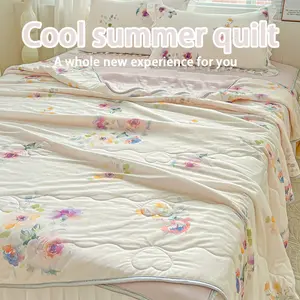 Floral Print Lightweight Summer Cooling Blanket, Breathable Dual-Sided Air Conditioning Quilt, Reversible Bedding, Soft Comfort Bedding for Bedroom & Living Room
