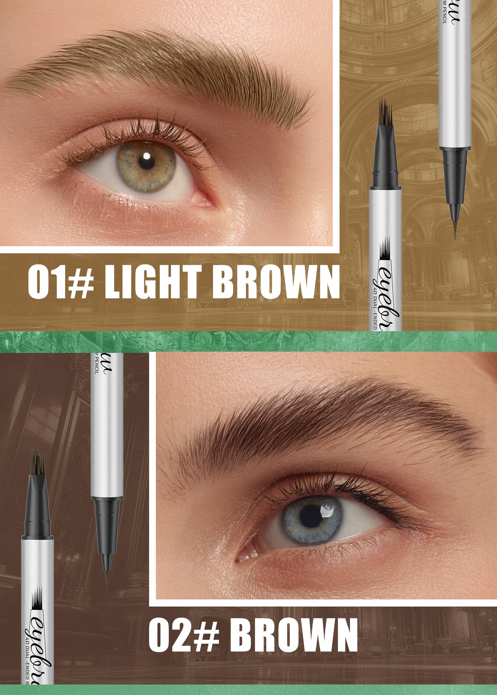 2-in-1 Dual Head 4D Eyebrow Pen with Micro Fork Tip & Fine Brush Tip, Waterproof Long Wear Brow Pencil for Hair Like Natural Strokes, Easy Brow Filling, Shaping & Blending for Beginners Soft Glam Look.