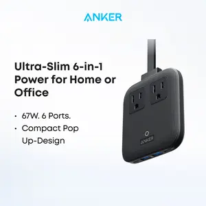 Anker Nano 6-in-1 67W USB-C Power Strip, Flat Plug and 5 ft Slim Cord, 2 AC, 2 USB-C, 2 USB-A, for iPhone 17 / 16 Series, MacBook, Perfect for Home