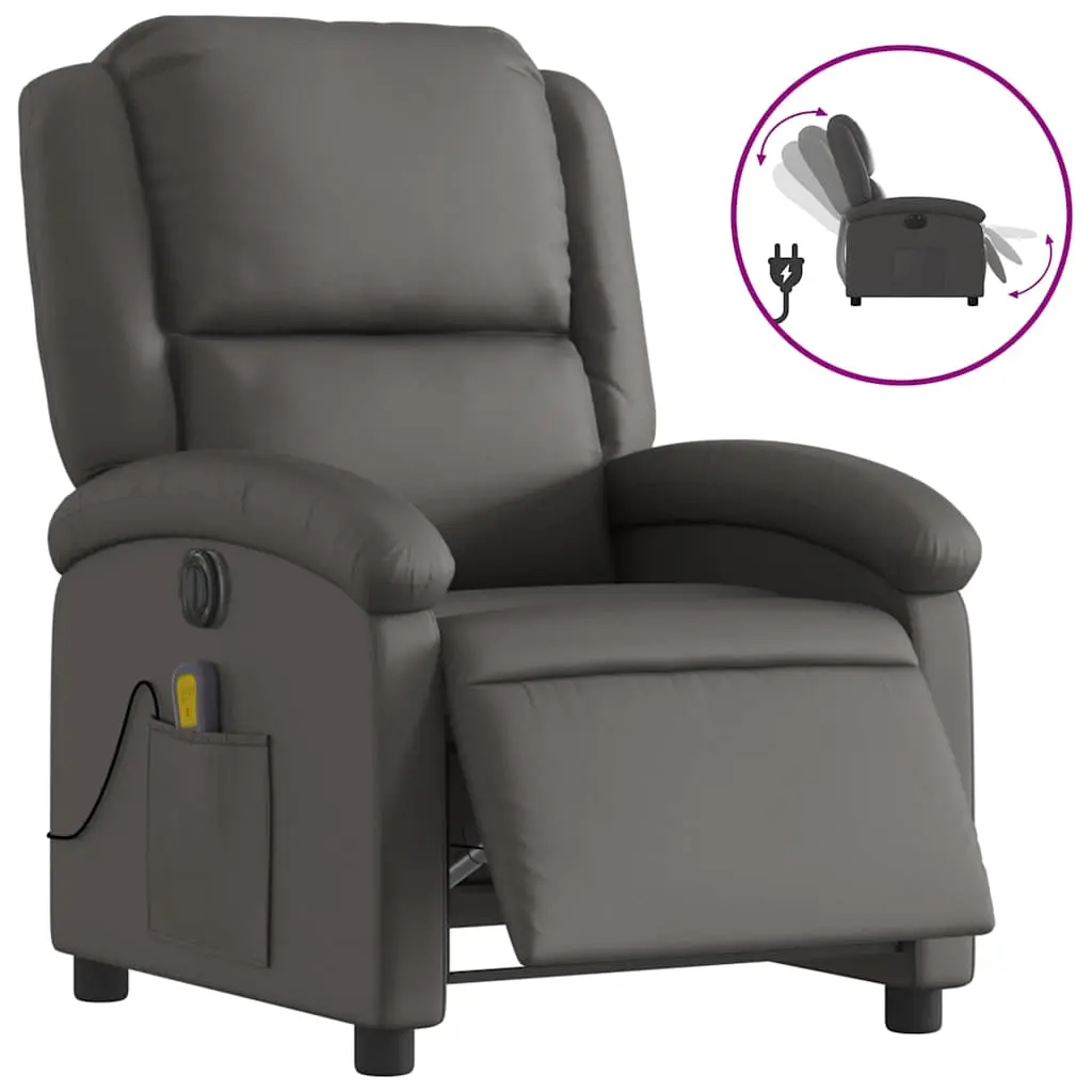 vidaXL Electric Recliner Chair, Reclining Armchair for Elderly, Wingback Recliner Push Chair for Home Theater Cinema, Modern Style, Gray Real Leather 3205931
