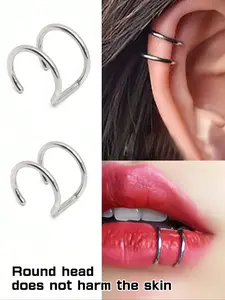 1pcs/3pcs-Pack Punk Style Fake Nose Ring & Ear Jewelry Set - Stainless Steel No-Piercing Clip-On Nose Ring with Realistic Stud Earrings, Edgy Body Jewelry for Women, Perfect Gift for Music Festival & Daily Edgy Style, Suitable For Daily Wear