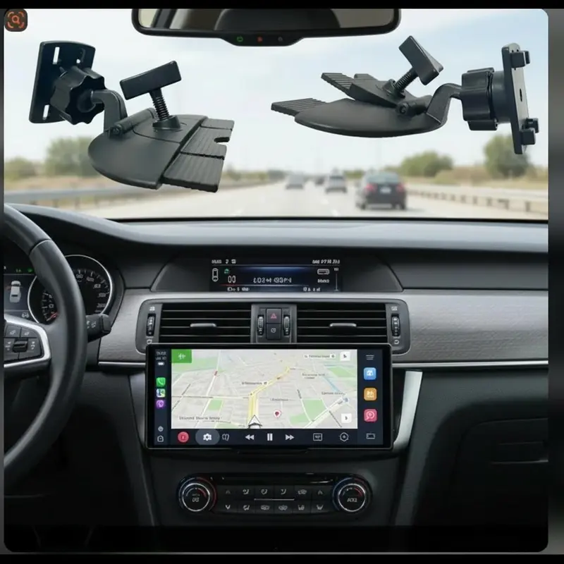 CD Slot Car Mount with 360-Degree Rotation, 4-Button Lock, Rotating Dashboard Clip for CarPlay Screen, GPS Monitor