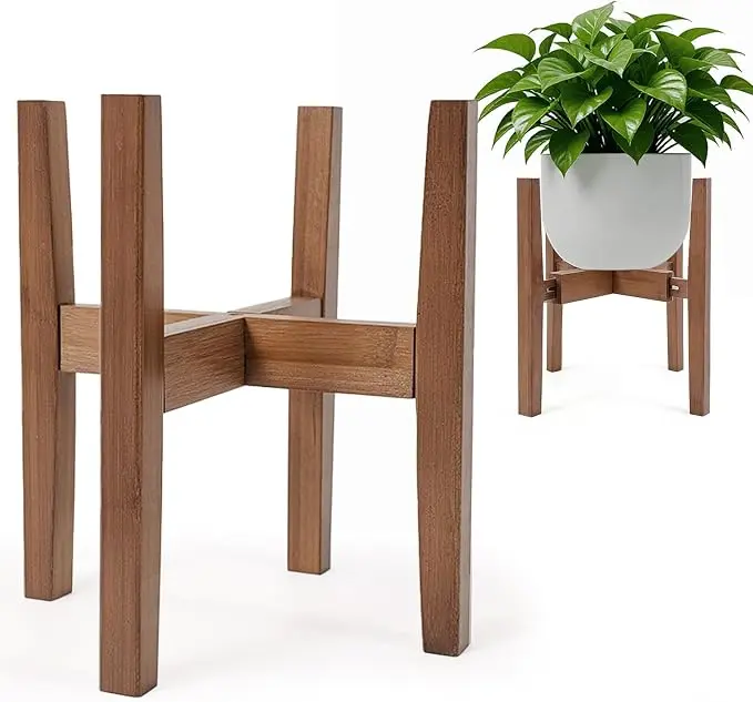 Adjustable Natural Bamboo Plant Stand, 8-12in Pots, Mid Century Style | Adjustable Mid Century Bamboo Plant Stand, Simple Assembly, Fits 8–12in Indoor Pots. Stand Only; No Plants & Pots
