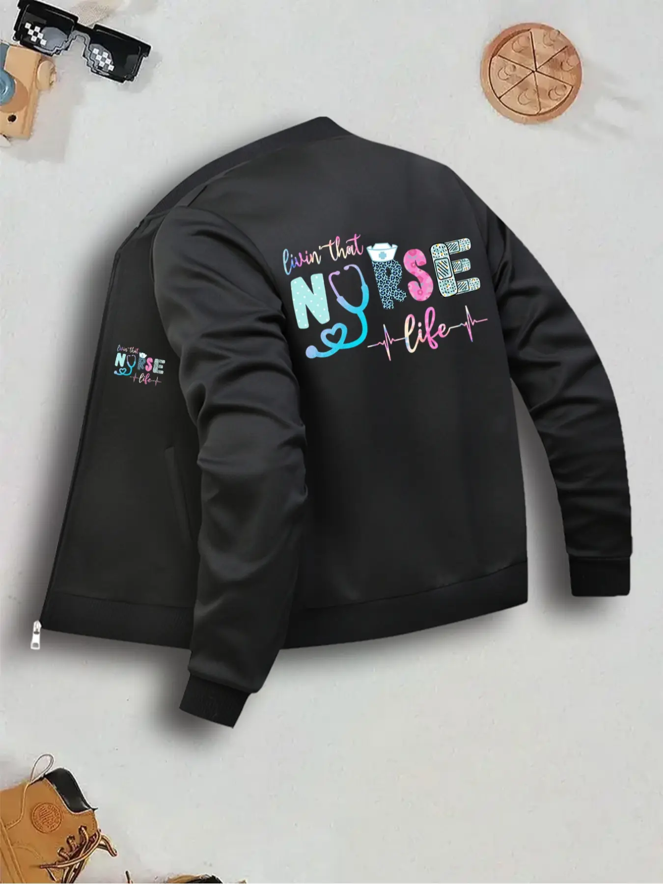 Creative Nurse Print Women's Jacket, Fall & Winter Everyday Casual Top, Soft Comfortable Fabric, Fitted Long Sleeve, Fashionable Ladies' Outerwear, Coats, Womenswear