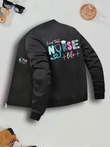 Creative Nurse Print Women's Jacket, Fall & Winter Casual Top, Soft Comfortable Fabric, Fitted Long Sleeve, Fashionable Ladies' Outerwear