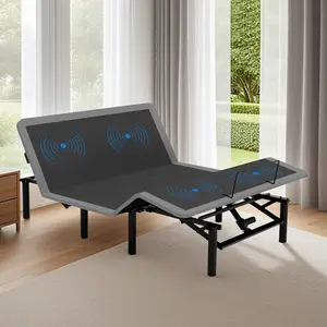 Adjustable Bed Frame with Massage Head & Foot Incline Queen Size Wireless Remote Two Types of USB Ports LED Night Light 4 Height Adjustable Legs Easy Assembly