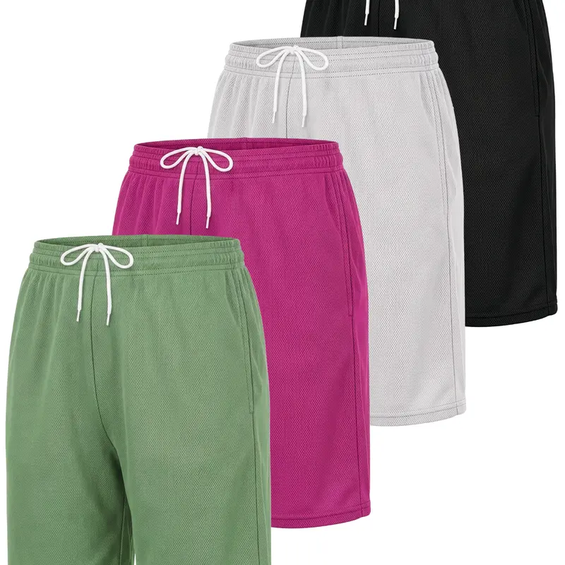 Real Essentials 4 Pack: Women's 7" Mesh Bermuda Athletic Shorts - Quick Dry Workout Running Pockets (Available in Plus Size)