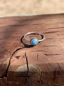 Handcrafted Kingman Turquoise & Sterling Silver Dot Rings