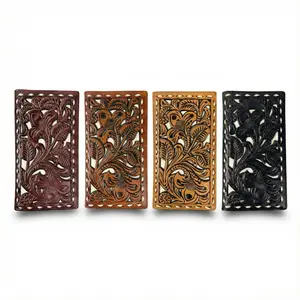 Western Stakes Cowboy Leather Long Wallets for Men 100% Genuine Leather Slim Stylish Design RFID Blocking 11 Card Slots Checkbook Slot Perfect Gift