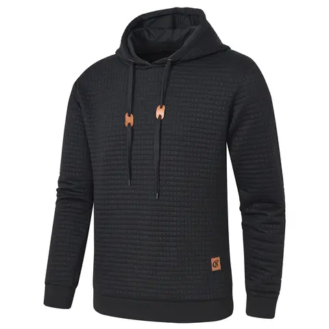 Men's Longsleeves Hooded Pullover Sweatshirt - Athletic Drawstring, Elegant Lightweight, Casual Loose, Plain Plaid Jacquard Knitted Fabric, Soft Breathable Menswear for Outdoor Use, Classic