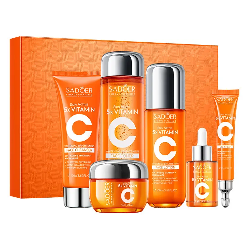 SADOER 5 in 1 Vitamin C Skincare Set Multi Effect Repair Brightening Hydrating Facial Care Kit For All Skin Types