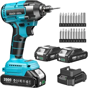 Cordless  Driver Kit, 21V Max Torque 1590 In-lbs(180 N.m)  Driver Set with Two 2.0 Ah , 1/4" Hex Chuck Power  Driver w/ 20 count Drill Bits, 0-2500 RPM Variable Speed
