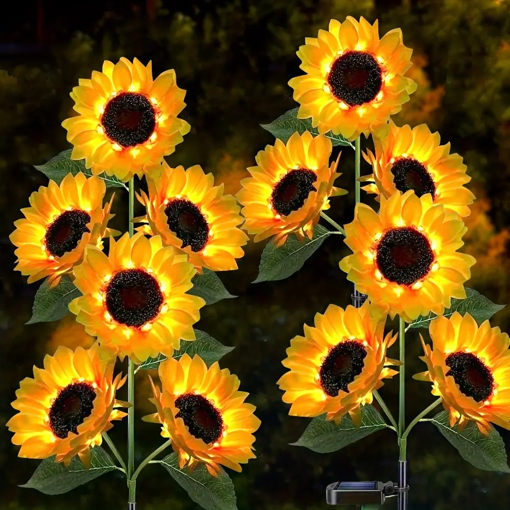 2-Pack Outdoor Solar-Powered Sunflower Shape LED Garden Lights - Vibrant Yellow ABS Decor, Ideal for Night Lighting, Patio, Lawn, Holiday Decor (Labor Day, Christmas), Set Pack