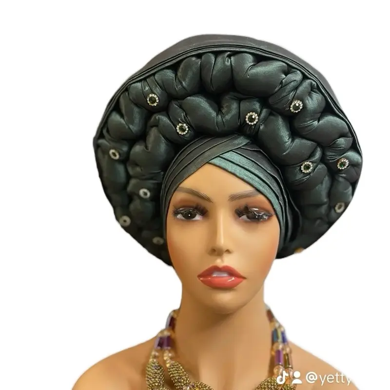 African Classical Turban for Women - Adult Braided Turban Pre-Tied with Decorative Elements
