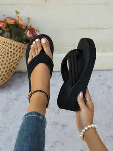 Women's Fashionable Plain Color Slides, Minimalist Flip Flops, Lightweight Sandal, Elegant Minimalist Sandals, Casual Comfortable Flat Sandals for Beach, Non-slip Slippers for Indoor & Outdoor Wear, Walking Shoes