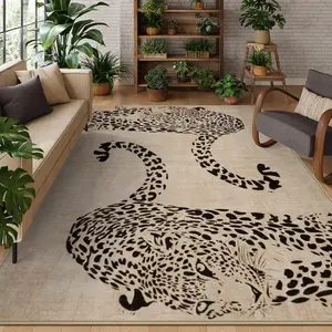 Vintage Tiger Print Large Area Rug, Washable Foldable Non-Slip Carpet for Living Room Bedroom, Home Decor Floor Mat, Animal Print Rug