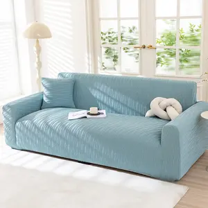 Nordic-Style Light Blue Vertical Stripe Full Coverage Sofa Cover, Sofa Couch Protector, Non-Slip and Wear-Resistant, Easy to Maintain, Suitable for 1-4 Seat Sofas, Creating a Simple and Elegant Home Atmosphere, Pet-Friendly Design