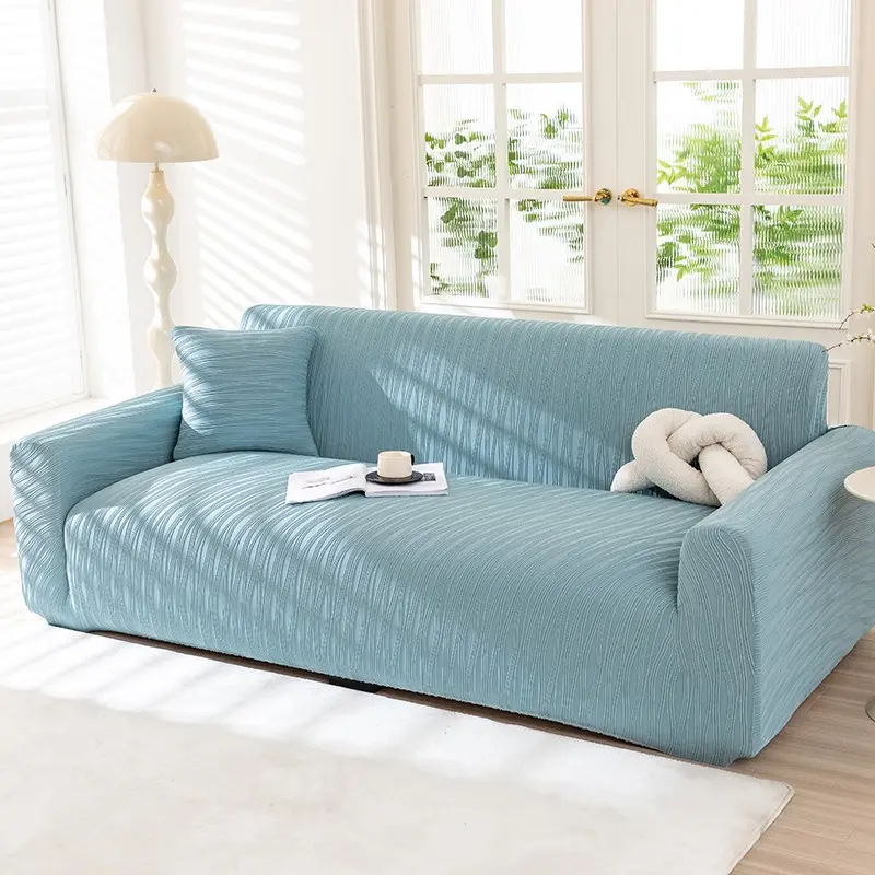 Nordic-Style Light Blue Vertical Stripe Full Coverage Sofa Cover, Universal Sofa Protector, Non-Slip and Wear-Resistant, Easy to Maintain, Suitable for 1-4 Seat Sofas, Creating a Simple and Elegant Home Atmosphere, Pet-Friendly Design, Sofa Slipcover