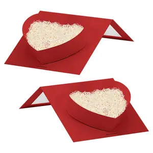 2pcs Gift Boutique Valentine Heart Shaped Gift Boxes  Hearts Treat Box with Window & Bows on Lids Nesting Cardboard Cookie Box for Gift Decorative Present Packaging