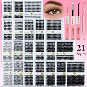 21 Styles False Eyelashes Kit, 1 Set Natural Look Eyelash Extensions Kit with Tools, Self Grafting Curl Eyelashes, Diy Lash Cluster, Volume Lash Clusters, Eyelash Clusters Extensions, Eye Makeup Enhancement False Eyelashes for Women & Girls, Cosmetic