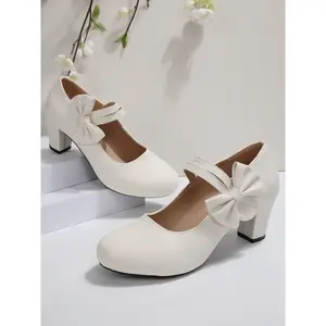 Women's Classic Mary Jane High Heels, 6cm Comfortable Chunky Heel, Round Toe Design, Sweet Bowknot, Suitable for Business Meetings, Parties, Weddings, Office Shoes