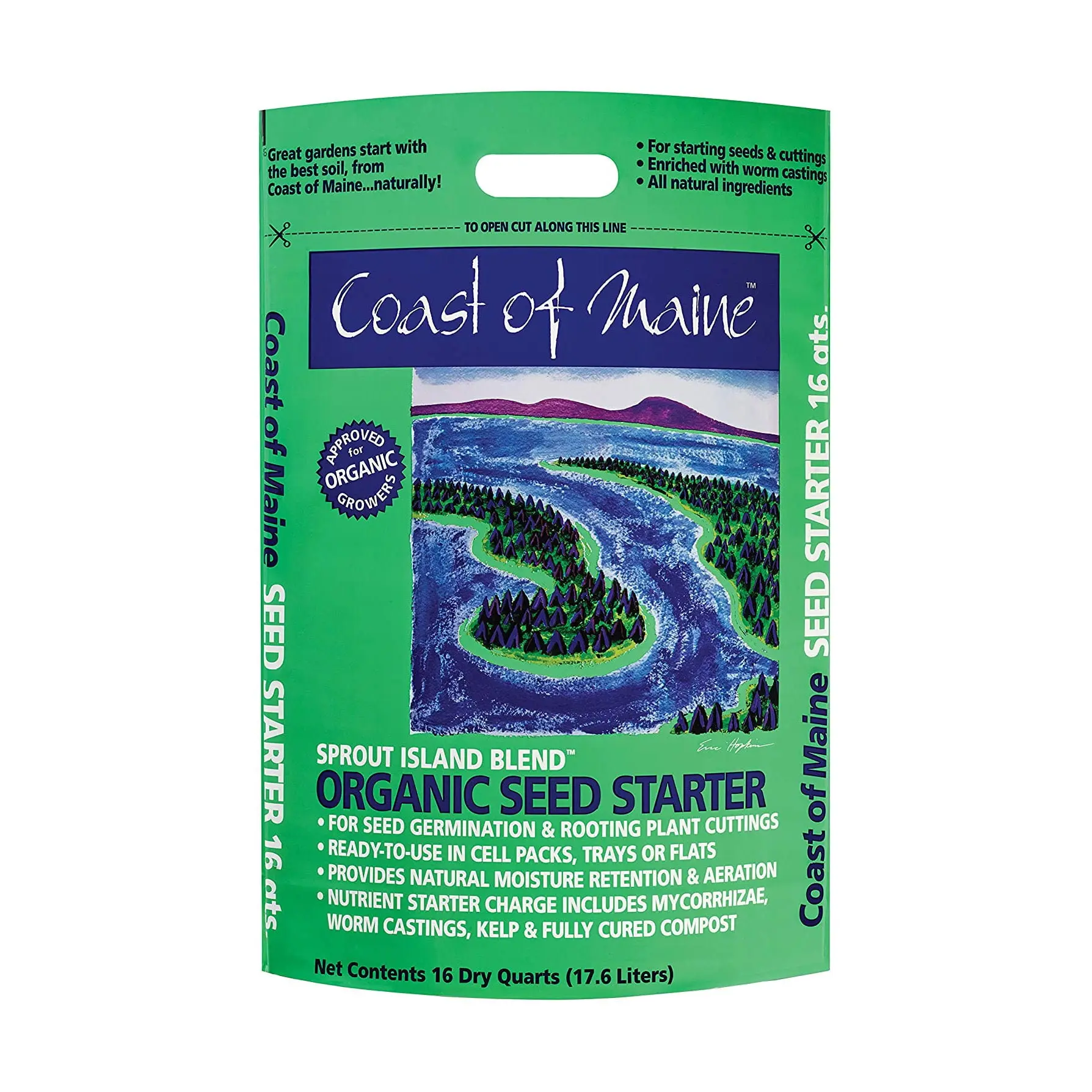 Coast of Maine 91025 Sprout Island Organic Seed Starter Soil, Sphagnum Moss-Infused, 11.75 lbs Multi-Purpose Garden Soil for Home Improvement & Gardening, Supports Biologically Diverse Environment, Organic Fertilizer, Seed Germination