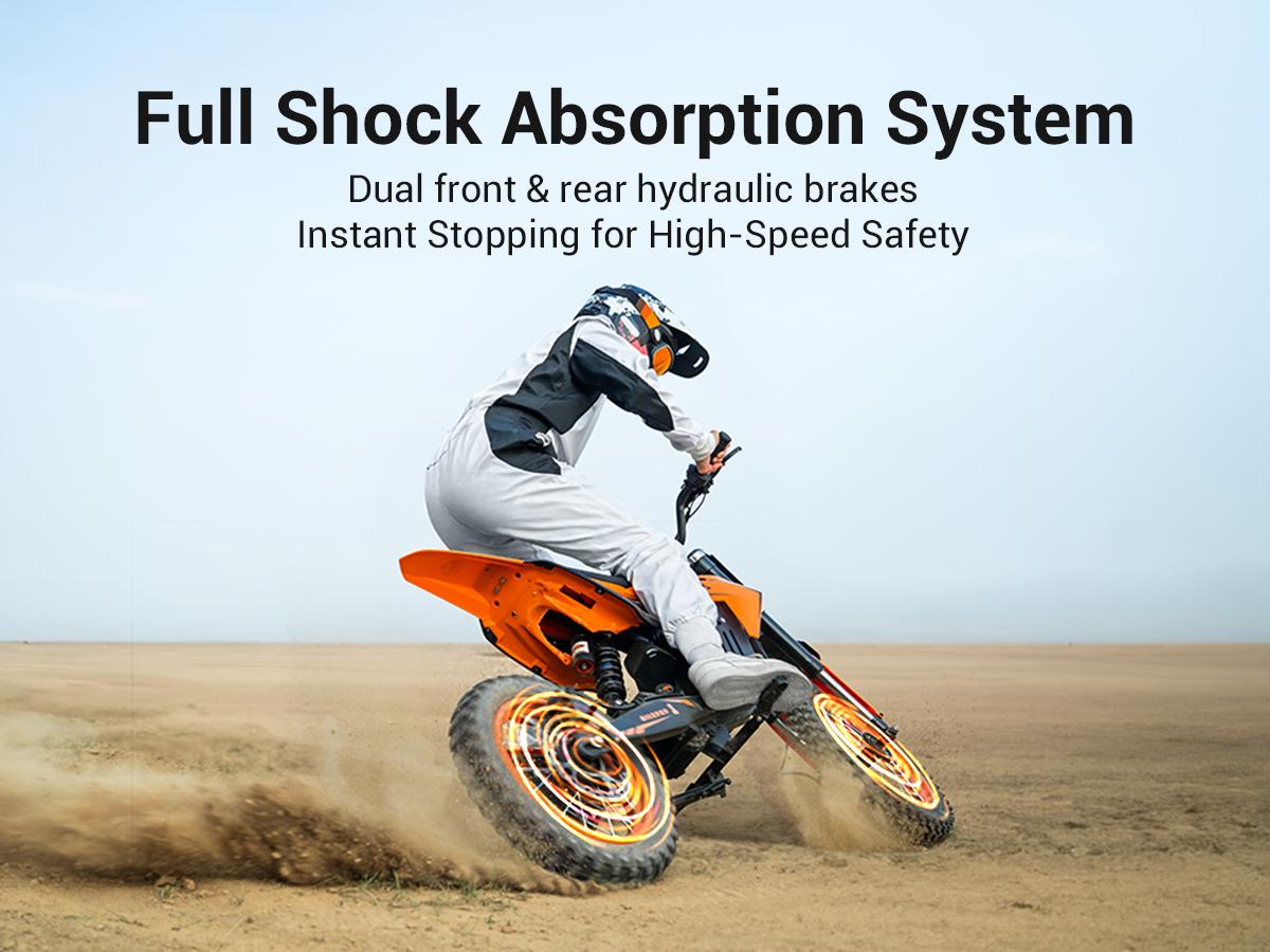 HillMiles MilePop 1 Electric Bicycle — (3000W Peak) Power, equipped with a 48V 25Ah battery, offering a range of 35–45 miles; features hydraulic brakes, a full suspension system, and Bluetooth music functionality; an off-road electric bicycle.