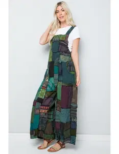 Beautiful Patchwork Jumpsuit With Wide - Leg Overall and 2 Side Pockets