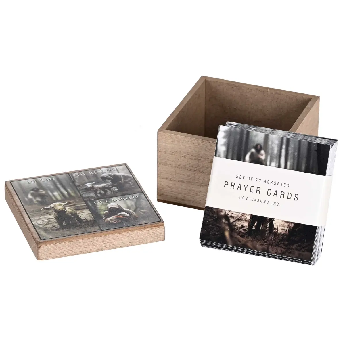 Dicksons Prayer Box Square 360-Degree Rotating Lid - Traditional MDF Wood Organizer for Daily Prayer, Neutral Brown/Ivory Home Decor, 4 x 4 x 3 in, 72 Cards (36 Scripture, 36 Prayer)