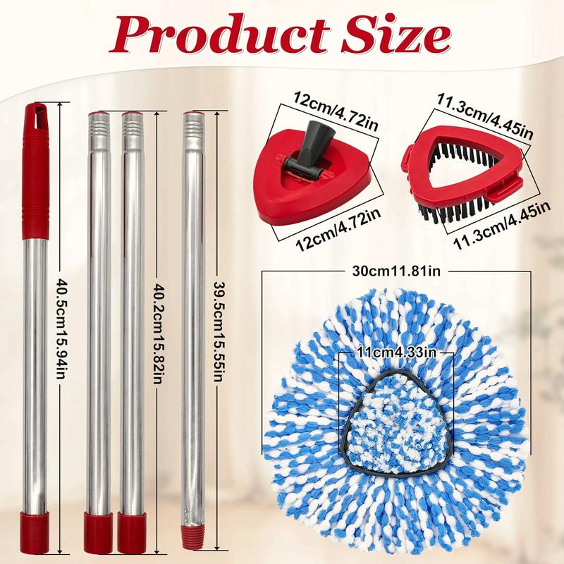 Replacements Spin Mop Combo – 2 Microfiber Heads + Scrubber Brush & Triangle Base for O‑Cedar RinseClean 2‑Tank (Mop Handle Included)