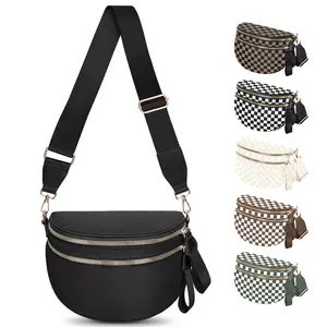 Checkered Crossbody Bum Bags for Women Nylon Checkered Purse Checkerboard Fanny Pack