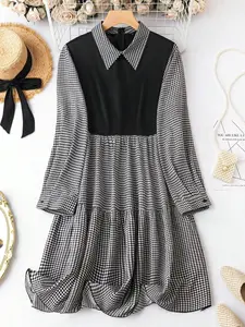 Plus Size Plaid Houndstooth Dress for Women, Elegant Comfortable Fitted Fashion, Versatile Tweed Knit Checkered Casual Wear Dress, Perfect for All Occasions