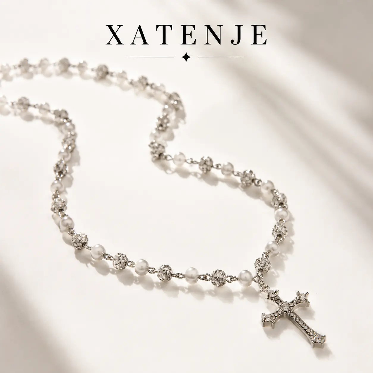 XATENJE Crystal Beaded Cross Necklace, Cross Men's Necklace - Long Chain Fashion Jewelry Gifts, Beaded Necklace Back-to-School Season